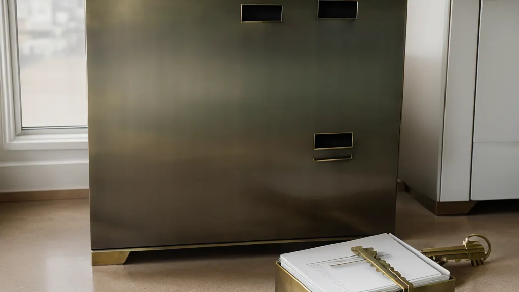 A brass key resting on index cards representing a secure and organized filing system.