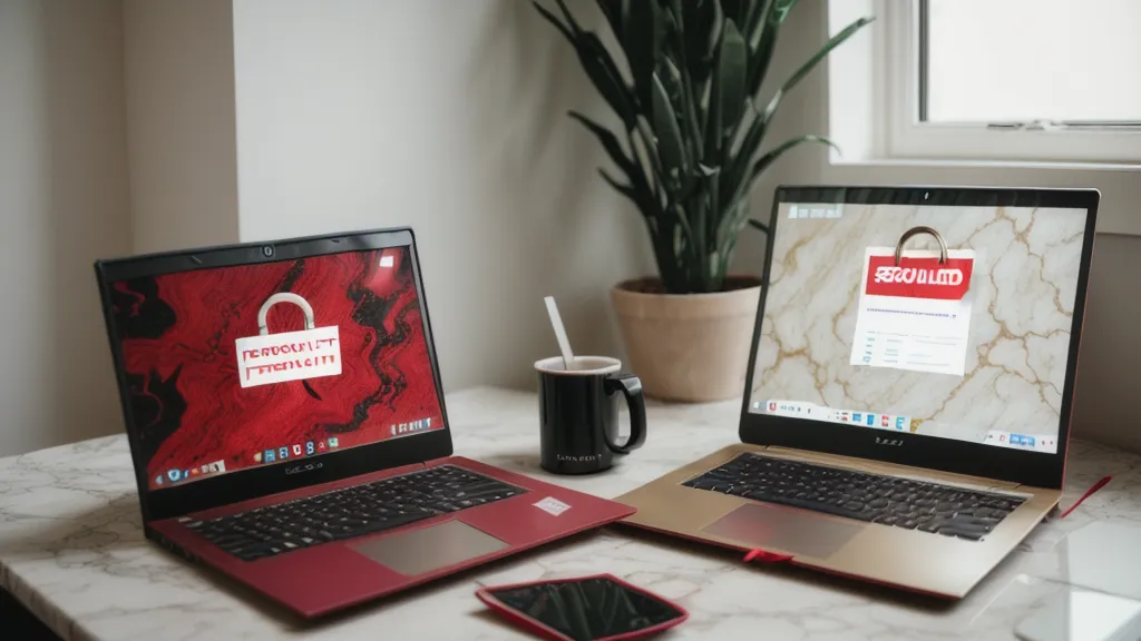 Close-up of a laptop screen showing a red security warning notification