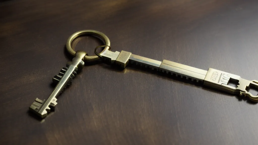 A brass key resting on a confidential spreadsheet representing secure access.