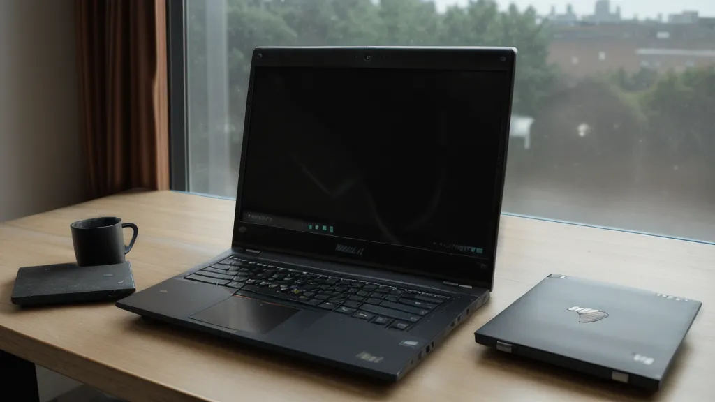 An older test laptop used for security trials on a desk.