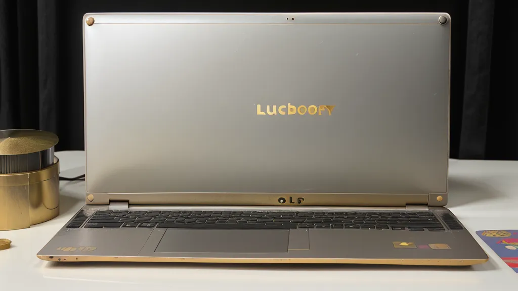 Close up of an older laptop keyboard showing wear and sticker residue from a marketing department.