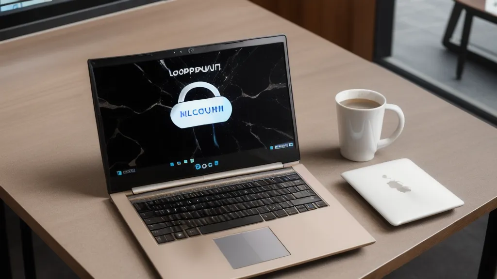 A laptop screen showing a secure password prompt in a cozy coffee shop setting.