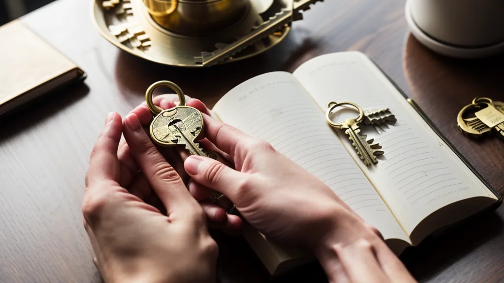 Close-up of a hand holding a key next to a smartphone with a security prompt.